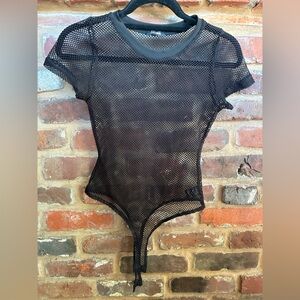 fashionnova Black Fishnet Short Sleeve Bodysuit